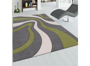 4250857534531 - Designer Teppich mit Konturen-schnitt Modernes Wellen Muster in Grau Grün Creme 60x110 cm - Paco Home