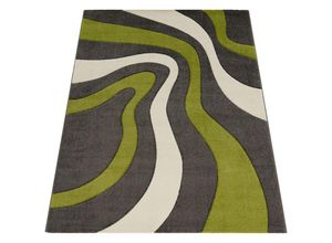 4250857534555 - Designer Teppich mit Konturen-schnitt Modernes Wellen Muster in Grau Grün Creme 120x170 cm - Paco Home