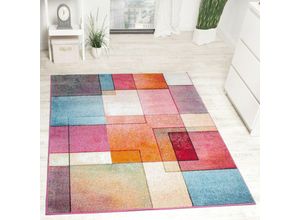 4250857535484 - Paco Home Designer Teppich Modern Bunt Karo Muster Multicolour Türkis Grün Fuchsia Meliert 160x220 cm