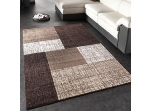 4250857539703 - Paco Home Designer Teppich Modern Kariert Kurzflor Teppich Design Meliert In Braun Creme 140x200 cm