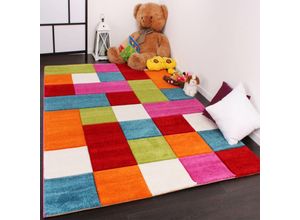 4250857540990 - Kinder Teppich Karo Design Multicolour Grün Rot Grau Schwarz Creme Pink ø 120 cm Rund - Paco Home