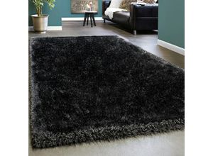 4250857541768 - Edler Teppich Shaggy Hochflor Einfarbig Flauschig Glänzend In Anthrazit 80x150 cm - Paco Home