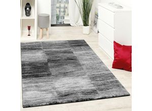 4250857543748 - Designer Teppich Modern Wohnzimmer Teppiche Kurzflor Karo Meliert Grau Schwarz 200x280 cm - Paco Home