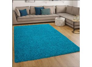 4250857554072 - Paco Home Shaggy Hochflor Langflor Teppich Sky Einfarbig in Türkis Ø 80 cm Rund