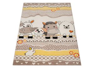 4250857559480 - Kinderteppich Kinderzimmer Lustige Bauernhof Tiere Konturenschnitt Beige Grau 80x150 cm - Paco Home