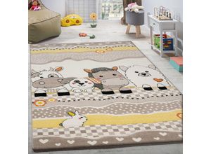 4250857559503 - Kinderteppich Kinderzimmer Lustige Bauernhof Tiere Konturenschnitt Beige Grau 140x200 cm - Paco Home