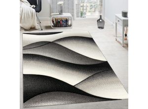 4250857560097 - Designer Teppich Modern Abstrakt Wellen Optik Konturenschnitt In Grau Anthrazit 80x150 cm - Paco Home