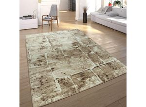 4250857562367 - Teppich Wohnzimmer Kurzflor Modern Meliert Steinoptik Mauer Muster Braun 160x220 cm - Paco Home