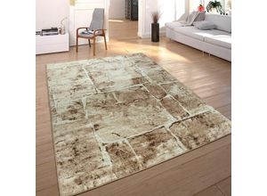 4250857562374 - Paco Home Teppich Wohnzimmer Kurzflor Modern Meliert Steinoptik Mauer Muster Braun 200x280 cm