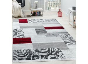 4250857562459 - Paco Home - Designer Teppich Wohnzimmer Inneneinrichtung Floral Muster Meliert Hell Grau Rot 60x100 cm