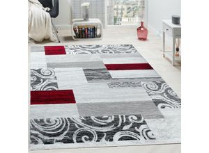 4250857562480 - Designer Teppich Wohnzimmer Inneneinrichtung Floral Muster Meliert Hell Grau Rot 160x220 cm - Paco Home