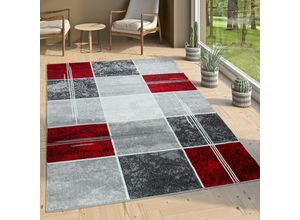 4250857562572 - Paco Home - Designer Teppich Kariert Kurzflor Marmor Optik Meliert Modern Grau Schwarz Rot 60x100 cm