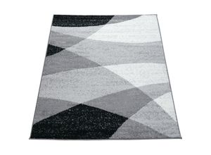 4250857564231 - Teppich Wohnzimmer Kurzflor Abstraktes Muster Geometrisches Design Wellen Motiv 200x280 cm Grau 2 - Paco Home