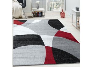 4250857564606 - Designer Teppich Kurzflor Teppich Modern Abstrakte Halbkreise Muster In Rot Grau 120x170 cm - Paco Home