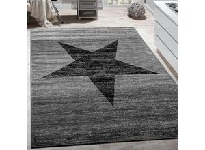 4250857564781 - Paco Home Designer Teppich Stern Muster Modern Trendig Kurzflor Meliert Dunkelgrau 120x170 cm