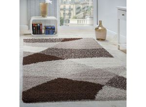 4250857566624 - Shaggy Teppich Hochflor Langflor Weich Geometrisch Gemustert Braun Beige Creme 300x400 cm - Paco Home