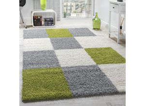 4250857569458 - Shaggy Teppich Hochflor Langflor Gemustert Karo in Verschiedenen Farben 140x200 cm Grün - Paco Home 4250857569458 - Shaggy Teppich Hochflor Langflor Gemustert Karo in Verschiedenen Farben 140x200 cm Grün - Paco Home