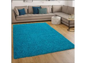 4250857570195 - Paco Home - Shaggy Hochflor Langflor Teppich Sky Einfarbig in Türkis 300x400 cm