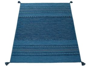 4250857571451 - Teppich Kilim 217 Teppiche Gr B L 200 cm x 290 cm 12 mm 1 St blau Baumwollteppiche handgewebter Wendeteppich reine Baumwolle gestreift Wohnzimmer