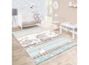 4250857574087 - Kinderteppich Kinderzimmer Konturenschnitt Farm Tiere Beige Creme Pastellfarben 80x150 cm - Paco Home