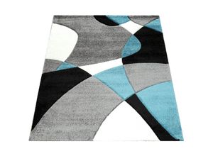 4250857575503 - Designer Teppich Modern Geometrische Muster Konturenschnitt In Türkis Grau Schwarz 80x150 cm - Paco Home