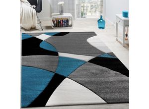 4250857575527 - Paco Home Designer Teppich Modern Geometrische Muster Konturenschnitt In Türkis Grau Schwarz 60x110 cm