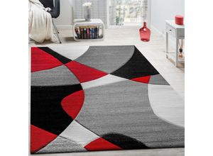 4250857575534 - Designer Teppich Modern Geometrische Muster Konturenschnitt In Rot Schwarz Grau 120x170 cm - Paco Home