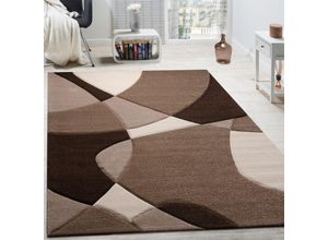 4250857575688 - Designer Teppich Modern Geometrische Muster Konturenschnitt In Braun Creme Beige 120x170 cm - Paco Home