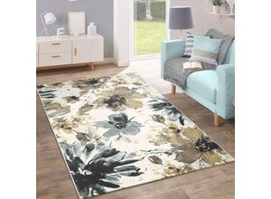 4250857578313 - Paco Home Designer Teppich Modern Wohnzimmer Blumen Muster Pastell Töne In Grün Blau Creme 200x280 cm