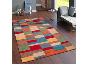 4250857580118 - Teppich Wohnzimmer Kurzflor Ethno Design Geometrisch Handgearbeitet Gabbeh 160x230 cm Bunt - Paco Home