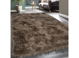 4250857587285 - Hochflor Teppich Wohnzimmer Schlafzimmer Shaggy Einfarbig Flauschig Modern Beige 80x150 cm - Paco Home