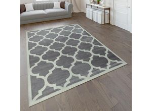 4250857588879 - Paco Home - Designer Teppich Marokkanisches Muster Kurzflorteppich Modern Trend Grau Weiß 60x100 cm