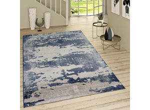 4250857588893 - Kurzflor Teppich Used Look Ornamentale Muster Jeansblau Modern In Grau Blau 120x170 cm - Paco Home