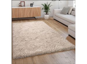 4250857590742 - Hochflor Teppich Kuschelig Modern Shaggy Flokati Stil Gemütlich Uni In Beige ø 120 cm Rund - Paco Home