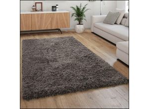 4250857590841 - Hochflor Teppich Kuschelig Modern Shaggy Flokati Stil Gemütlich Uni Anthrazit 80x150 cm - Paco Home