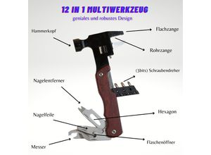 4250862914960 - Behrenland Multitool Hammer mit Bits mit Tasche (Messer Flaschenöffner) Survival Tool