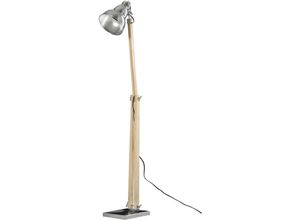 4250871200795 - Stehlampe mit Verstellbarem Schirm Höhenverstellbare Stehleuchte Standleuchte E27 Fassung Massivholz Metall 64 x 18 x 133 cm - Silber +