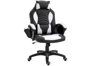 4250871213436 - Bürostuhl Massagesessel Gaming Stuhl Wärmefunktion 6 Vibrationspunkte mit Massagefunktion pu Schwarz + Weiß 68 x 69 x 108-117cm - Weiß+Schwarz