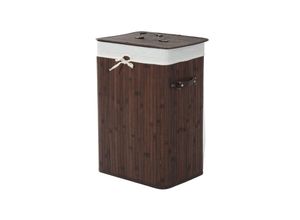 4250871216406 - Homcom - Wäschekorb Wäschebox Wäschesammler mit Deckel Segeltuchsack waschbarem Wäschesack mit Griffen Bambus  faltbar 72L Dunkelbraun 40 x