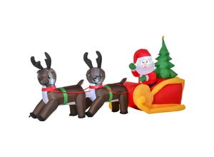 4250871223374 - Homcom - led Figur Motiv Weihnachtsmann mit Schlitten und Rentieren Schneemann Weihnachten aufblasbar Weihnachtsdeko beleuchtet Garten l 210 x b 80