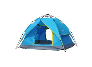 4250871234400 - Campingzelt für 3-4 Personen blau gelb 200 x 200 x 135 cm (LxBxH) Pop Up Zelt Multifunktionszelt Sonnenschutz Zelt