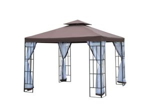 4250871235223 - Gartenpavillon mit Doppeldach kaffeebraun weiß schwarz 300 x 300 x 270 cm (LxBxH) Luxus Pavillon Partyzelt Festzelt Gartenzelt