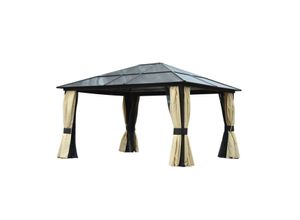 4250871237715 - Luxus Pavillon mit lichtdurchlässigem Dach braun schwarz beige 420 x 360 x 265 cm (LxBxH) Gartenpavillon Gartenzelt Partyzelt Pavillon