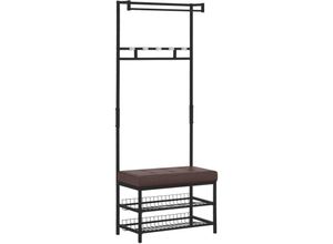 4250871243488 - Homcom - Garderobenständer Garderobenbank Kleiderständer Schuhregal mit Sitzfläche Garderobe mit Sitzfläche und 2 Schuhablagen Metall 725x35x180cm