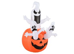 4250871244225 - Aufblasbarer Kürbis Geist Gespenst Halloween Deko Figur Luftfigur mit LED Beleuchtung Polyester 12