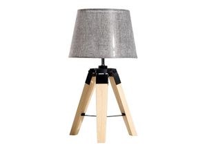 4250871244706 - Tischleuchte Tischlampe Nachttischlampe E27 Leinenoptik Kiefer+Polyester 24x24x45cm (Grau) - Natur+Grau - Homcom