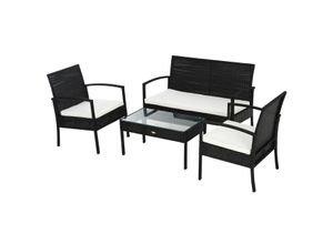 4250871246397 - Polyrattan Sitzgruppe als 7-teiliges Set schwarz cremeweiß Gartenset Gartenmöbel Rattanmöbel Rattanset