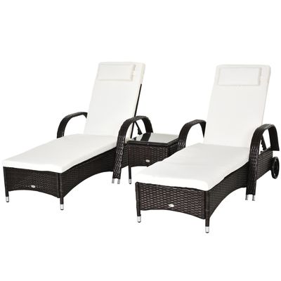 4250871246878 - Rattan Sonnenliegen mit Tisch 200 x 73 x (30-103) cm (LxBxH) Gartenset Relaxliege Beistelltisch Gartenmöbel