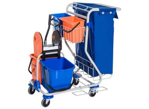 4250871258987 - Putzwagen Reinigungswagen 4 Fahreimer Wischwagen Systemwagen mit Rollen Blau Orange 93 x 80 x 97 cm - Blau Orange - Homcom