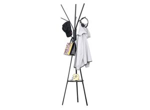 4250871262816 - Homcom - Garderobenständer Kleiderständer mit 8 Haken Garderobe mit Ablage Standgarderob für Kleidung Hüte Taschen Metall Schwarz 45 x 45 x